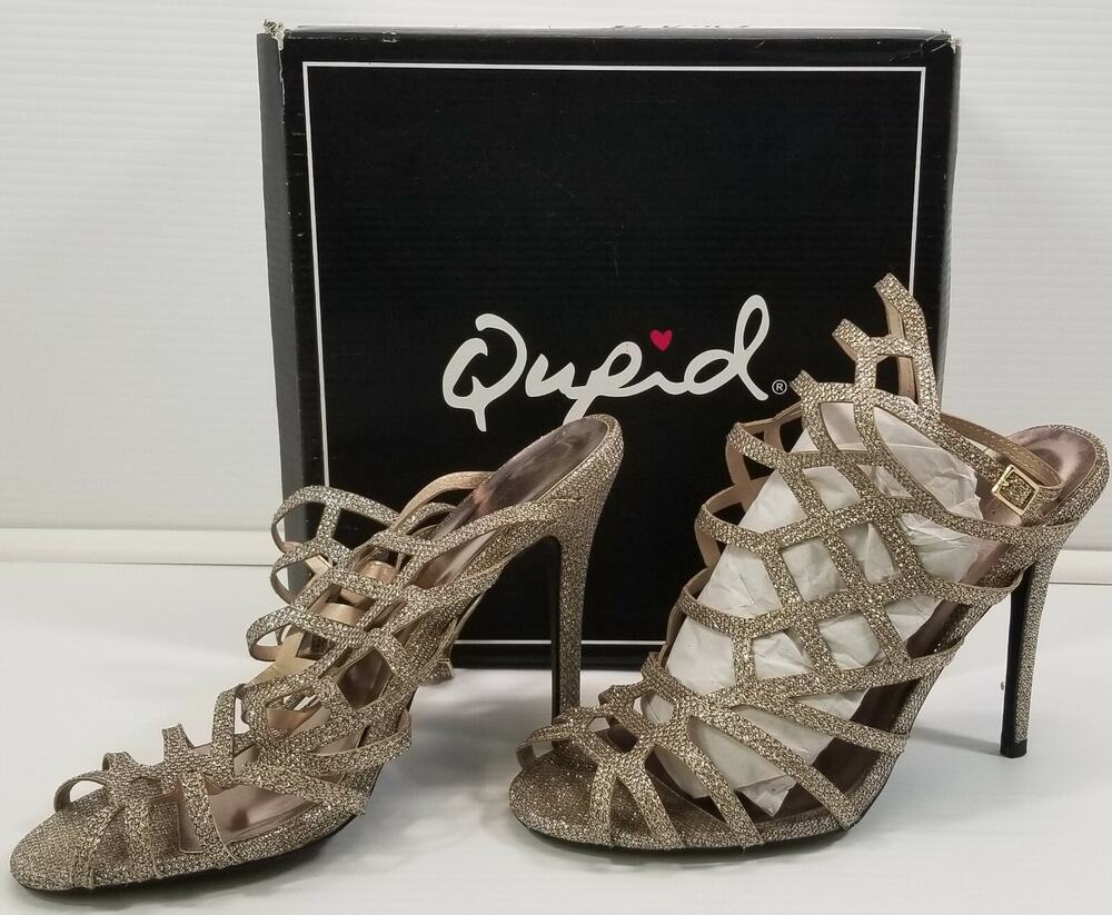BG) Qupid Women Opened Toe Strappy Stiletto High Heels Dress Shoes Champagne 10